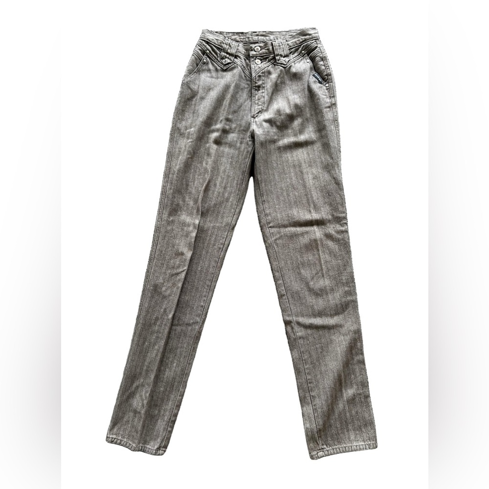 Vintage 1980s Rockies Brown Metallic Striped High Waist Button Fly Jeans EUC